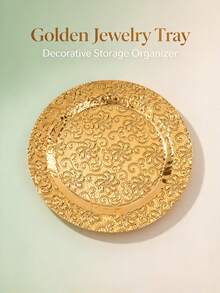 1pc Retro Luxury Gold Embossed Circular Jewelry Tray, Floral Decoration Small Tray, Dressing Table Lipstick Ring Earring Necklace Storage Tray, Desktop Home Decoration Ornaments - Floral Pattern Tray - View 5