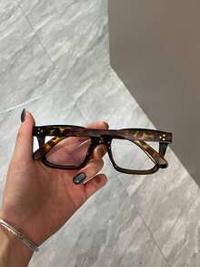 1pc Women's Leopard Print Bohemian Style PC (Polycarbonate) Square Frame Large Transparent Glasses, Suitable For All Seasons - Multicolor - View 6