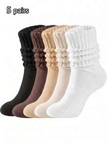 1/5 Pairs Women's Solid Color Warm Cute Slouch Socks, Sweet Fashion, Suitable For Autumn/Winter Daily, Home, Holiday Gifts - Multicolor - View 8