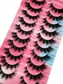10 Pairs Classic Russian Mink Cat Eye False Eyelashes, Natural D-Curl Voluminous Strip Lashes, Suitable For Daily Wear/Party Makeup And Various Occasions - Black - View 2