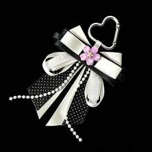 1pc Polka Dot Ribbon Multi-Layer Bow Bag Charm, Anime Cosplay Concert Fan Support Ita Bag Accessory, Lace Trim Beaded Chain Lanyard Heart Buckle Flower Decor Handmade Jirai Kei Girl Idol Support Decoration Pendant - A - View 16