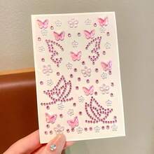 4pcs Random 3D Butterfly & Flower Rhinestone Stickers, Multi-Color Iridescent Glitter Self-Adhesive Face & Eye Makeup Decals, Built-In Adhesive Backing No Extra Glue Needed, Includes Butterfly, Small Flower, Round Rhinestone & Chain Rhinestone Combination Styles, Rich Color Transparent & Sparkling, Suitable For Music Festival, Christmas, Halloween, Birthday Party, Children's Day Performance, Wedding, Photo Shoot, Cosplay And Other Occasions - Multicolor - View 9