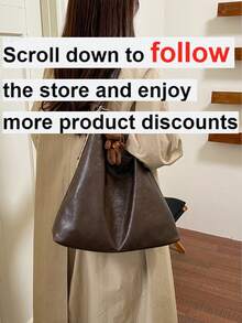 1pc Fashionable Women's New Versatile Cracked Texture Solid Color Large Capacity Shoulder Crossbody Dumpling Bag, Crescent Moon Bag, Suitable For Office Commute, Shopping, Holiday Gift - Brown - View 2