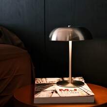 Nordic Style Wireless Mushroom Table Lamp, Modern Metal Touch Desk Lamp, LED Bedroom Living Room Office Bedside Lamp, 3-Color Dimmable, Luxury Style Lamp - Multicolor - View 9