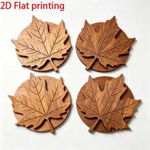 2D Flat 4pcs Maple Leaf Illustration Wooden Heat-Insulating Coasters, Highly Attractive Desktop Decoration Cup Mats, Essential Home Decor, Unique And Thoughtful Christmas Holiday Gift, Suitable For All Seasons, Applicable For Cups, Home Kitchen Dining Table Decoration Mats, Kitchen And Dining Room Decor - View 5