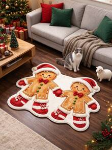 1pc Christmas Gingerbread Man Holding Hands Shaped Doormat, Entrance Mat, Carpet, Rug, Christmas Mat, Bedroom Rug, Area Rug, Small Rug - Multicolor - View 4