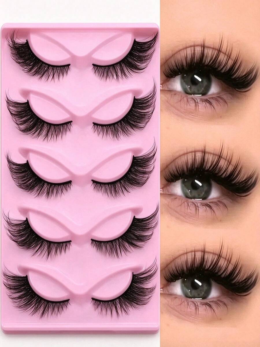 Fox Eye False Eyelashes 5 Pairs 3D Fluffy Cat Eye Lashes Synthetic Fiber Strip Lashes Natural Long Lengthening Eye Makeup Lashes Suitable For Daily, Party, Cosplay - View 1
