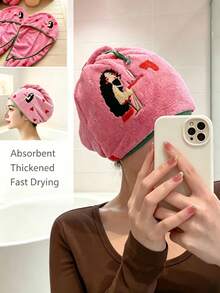1/2/3pcs Topi Pengering Rambut Bordir Tebal | 25*65cm Bulu Karang Cepat Kering Menyerap | Topi Mandi Multifungsi untuk Rumah, Hotel, dan Perjalanan - berwarna merah muda - View 2