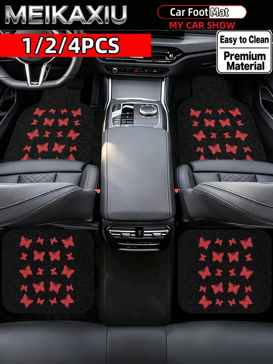 MEIKAXIU 1/2/4PCS Beautiful Butterfly Silk Loop Car Floor Mats, Easy To ...