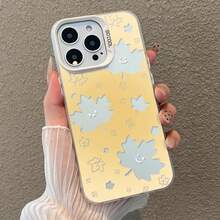Maple Leaf Hollow Out Phone Case Compatible With Apple 17 Pro Max, 16, 13, 14 Plus, 15 Pro, 11, 18, Ginkgo Leaf Autumn Atmosphere Colorful Silver Hollow Design For Women - Champagne - View 1