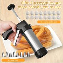 22pcs Stainless Steel Cookie Press And Churro Maker Tool Set. Easy To Operate And Clean, Allowing You To Easily Make Delicious Churros. Also Suitable For Making Cookies, Cream Cakes And Other Desserts, An Essential Tool For Home Baking. - Multicolor - View 4