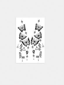 1 Sheet Black Butterfly Henna Temporary Tattoo Stickers, Star & Leaf Pattern Fake Tattoos For Hand Wrist, Waterproof Body Art Decals For Wedding Bohemian Party Festival Formulated Without Henna - Black - View 2