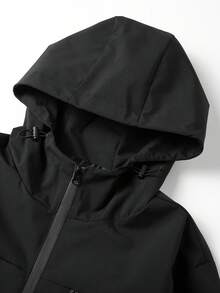 1pc Men's Black Hooded Jacket, Suitable For Casual And Work Wear - Black - View 5