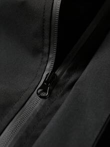 1pc Men's Pure Black Hooded Jacket, 3D Cut Body, Elastic Cuffs, Suitable For Urban Daily Wear, Great Gift - Black - View 7