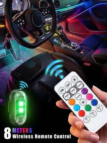 1/2/4/6件組無線遙控RGB LED閃爍燈，彩色閃爍警示燈，多模式車內氛圍燈，可充電汽車與摩托車燈，汽車配件，派對裝飾，聖誕萬聖節禮物 - A - 查看 3