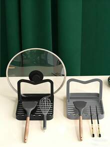 1pc Kitchen Multi-Function Storage Rack, Pot Lid Spoon Spatula Drainer 2-In-1, Leak-Proof Design Keeps Countertop Dry And Water-Free, Kitchen Utensils, Kitchen Storage Rack, Home Decor And Accessories, Tabletop Utensil Rack, Living Room Home Decor, Kitchen Utensil Storage Rack, Home Storage And Organization, Kitchen Shelf, Pot Lid Rack Spoon Spatula Rack - Multicolor - View 4