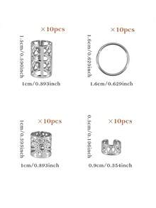 80/40pcs Gold/Silver Dreadlock Beads Set, Adjustable Hair Accessories, Suitable For Women And Girls Braiding - Multicolor - View 14