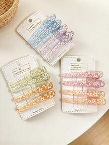12pcs Women's Minimalist Transparent Long Alligator Hair Clips, Student Daily Hair Styling Clips, Fresh Floral Long Strip Side Clips, Girl's Bangs And Loose Hair Clips - Multicolor - View 2