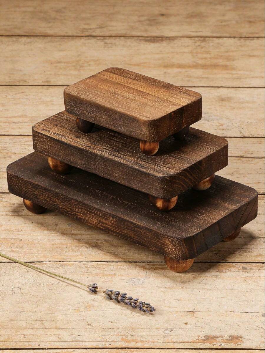 1/3pcs Wooden Display Stand, Wooden Base Rack, Decorative Wooden Standing Rack, Farmhouse Vintage Country Standing Rack, Stackable Kitchen Wooden Bracket, Wooden Storage Tray, Home Organization And Storage Supplies, Vintage Room Decor, Home Decor, Mini Wooden Base - one-size - View 1