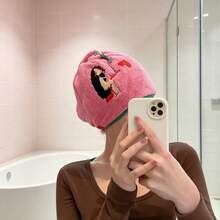 1/2/3pcs Topi Pengering Rambut Bordir Tebal | 25*65cm Bulu Karang Cepat Kering Menyerap | Topi Mandi Multifungsi untuk Rumah, Hotel, dan Perjalanan - berwarna merah muda - View 9