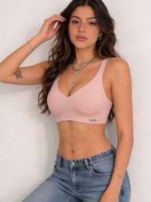1pc Seamless Nude Feel Bra For Women, Jelly Soft Support, Side-Boob Shaping, Wire-Free, Ultra Soft & Thin - Pink - View 3