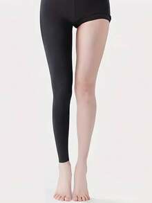 3 Pairs Women Fall High Waist Tights, Soft Stretchy Slim Fit Black Tights, Solid Color Basic Daily Workout Leggings - Multicolor - View 3