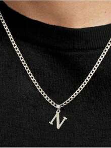 1pc 26 Letters Necklace For Men, Daily Wear, Banquet, Party, Wedding, Valentine's Day Gift - Steel - View 11