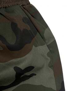 Women's Camouflage Military Style Cargo Pants, Elastic Drawstring Waist, Flap Pockets, Elastic Cuffs, Lightweight Autumn Long Pants - Army Green - View 7