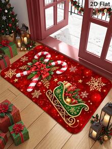 1pc Christmas Bow Gift Mat, Felt Material, Machine Washable, Printed Rug Perfect For Entryway, Bathroom, Living Room, Laundry Room, Home Decor, Spring/Summer Decoration, Ideal For Home And Kitchen Decor - Multicolor - View 9