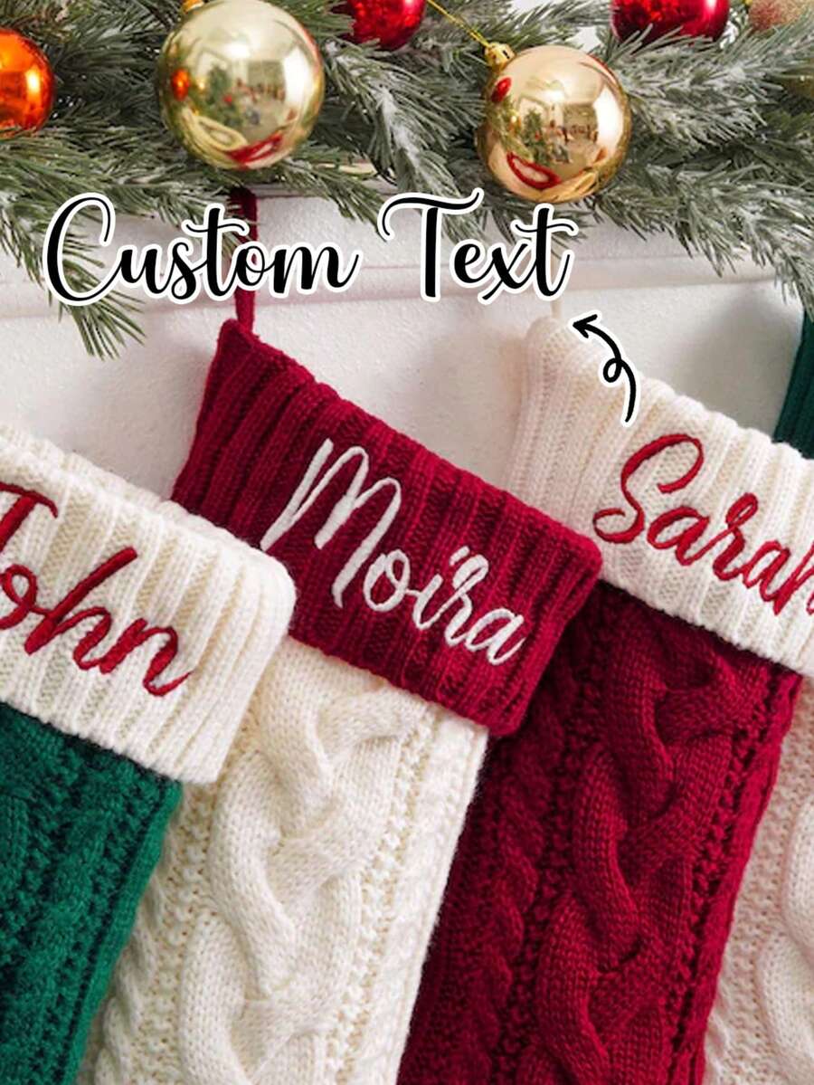 2026 Embroidered Christmas Stocking, Knitted Family Stockings, Personalized Xmas Stocking With Name, Holiday Gifts