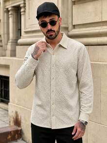 Lookun Men's Atmosphere Crew Neck Pullover Sweater With Cuff And Hem Details, Long Sleeve Casual Outerwear For Outings - Apricot - View 3
