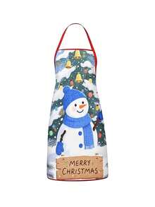 1pc/2pcs/4pcs Christmas Linen Feel Bib Apron, Santa & Mrs.Claus, Reindeer, Snowman, Christmas Tree & Winter Village Print, Merry Christmas Letter, Red Halter Strap, Kitchen Cooking Baking Apron, Xmas Holiday Decor & Gift - Multicolor - View 7