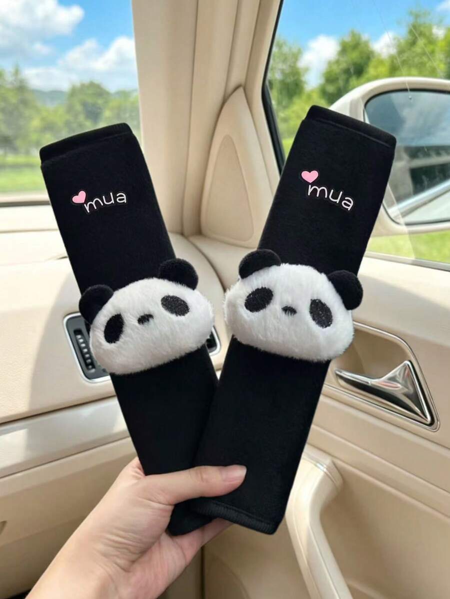 2PCS Panda Head Shoulder Pads Cute Panda Decor Car Seat Belt Shoulder Covers Anti-Chafing Anti-Slip Shoulder Pads - Shoulder Pads - View 1