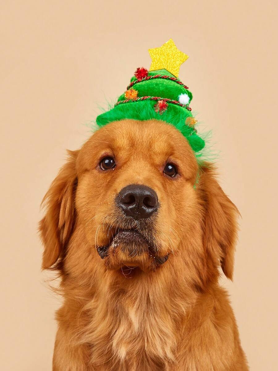 Festive Christmas Tree Dog Headband, Adjustable Pet Xmas Decor Headpiece, Holiday Party Accessory Fits Large Dogs