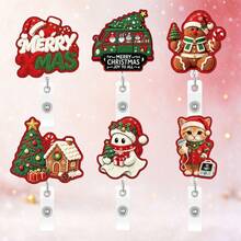 1pc Christmas Cat Shaped Badge Holder, Includes Gingerbread Man, Santa Claus And Christmas Tree Patterns, Retractable Card Holder With Clip, Suitable For ID Badge, Doctor ID, Nurse ID, Teacher Name Tag And More - Multicolor - View 2