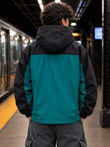 1pc Men's Casual Hooded Jacket With Zipper Pockets, Suitable For Daily Wear - Dark Green - View 2