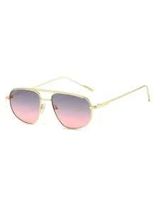 2 Pairs Set Women's Gold Double Bridge Aviator Metal Frame Retro Fashion Glasses Suitable For Daily Wear - Multicolor - View 3