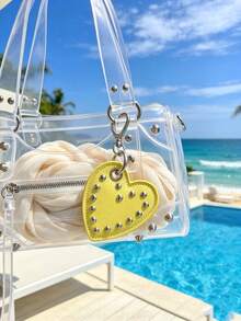 JRESSIAL Y2K Punk Rivet Black Faux Leather Heart Keychain Gothic Heart Shaped Clasp Bag Charm Cool Street Style Backpack Pendant Gift For Girl - Yellow - View 6