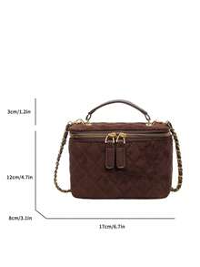Autumn And Winter Suede Coffee Colored PU Material Women's Handbag, Exquisite And High-End Adjustable Chain Shoulder Strap Shoulder Bag/Crossbody Bag - Coffee Brown - View 6