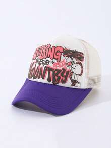 1pc Spring Summer Cartoon Character & Letter Print Baseball Cap, Unisex Sun Protection Funny Cartoon Colorblock Trucker Hat - A - View 10