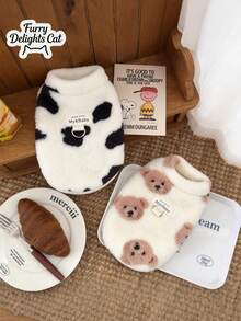 Cute Bear & Cow Print Pet Clothes - Soft Fluffy Fleece Dog Sweater, Warm & Comfortable Cat Vest, Suitable For Small & Medium Dogs And Cats, Fashionable Pet Apparel, Perfect For Daily Wear, Cold Weather, Photography - Multicolor - View 11