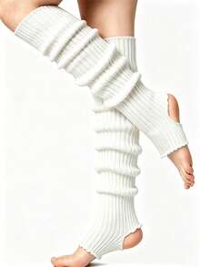 Women's Knit Stirrup Leg Warmers, Solid Color Slouchy Footless Socks, Fall Winter Ribbed Crochet Leg Covers, Yoga Dance Leg Warmers, Multi Colors - Multicolor - View 3