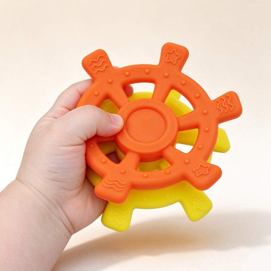 1PC Silicone Ship Wheel Double-Sided Dual-Color Teething Toy, Baby Teether, Detachable Easy To Clean Easy To Grip, Essential Teething Toy For Teething Babies, Newborn Gift, Christmas Gift, Halloween Gift - Multicolor - View 1
