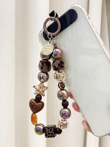1 PC Black Plush Cat Phone Hanger Bead Wrist Strap Handbag Pendant Car Keychain Bag Accessory Phone Hanger Gift Padlock - Multicolor - View 5