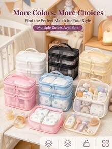 1pc Double Layer Mesh Tote Bag - Breathable Diaper Bag, Hair Accessories Puzzle Toy Storage Bag, Zipper Toiletry Bag, Suitable For Daycare Organization And Travel Storage, Double Layer Large Capacity Transparent Toiletry Bag, Portable Handheld Cosmetic Organizer Bag - Multicolor - View 7