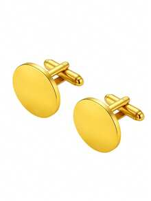 Men Round Solid Cufflinks, Smooth Polished Plain Round Surface, Classic Business Formal Style, Shirt Cuff Links, All Season Wedding Accessory - Multicolor - View 11