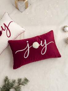 1件裝聖誕紅色Joy字母刺繡枕套,適合室內裝飾、聖誕裝飾,四季通用,不含枕芯 - 紅色 - 查看 8