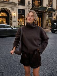 Women's Autumn/Winter Fashion Turtleneck Sweater - Chinese Coffee - View 1