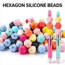 24/100Pcs Morandi Color Palette Faceted Hexagon Silicone Beads, Polygonal Beads For DIY Jewelry & Bead Pen Making - Morandi Color Scheme - View 2