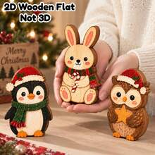 3pcs Christmas Animal Figurines Set, Cute Penguin Rabbit And Owl Desktop Decor, Whimsical Winter Holiday Decorations, Suitable For Home, Living Room, Bedroom, Desk, Shelf And Fireplace Decor, Christmas And Birthday Gifts For Animal Lovers - Multi-color - View 3